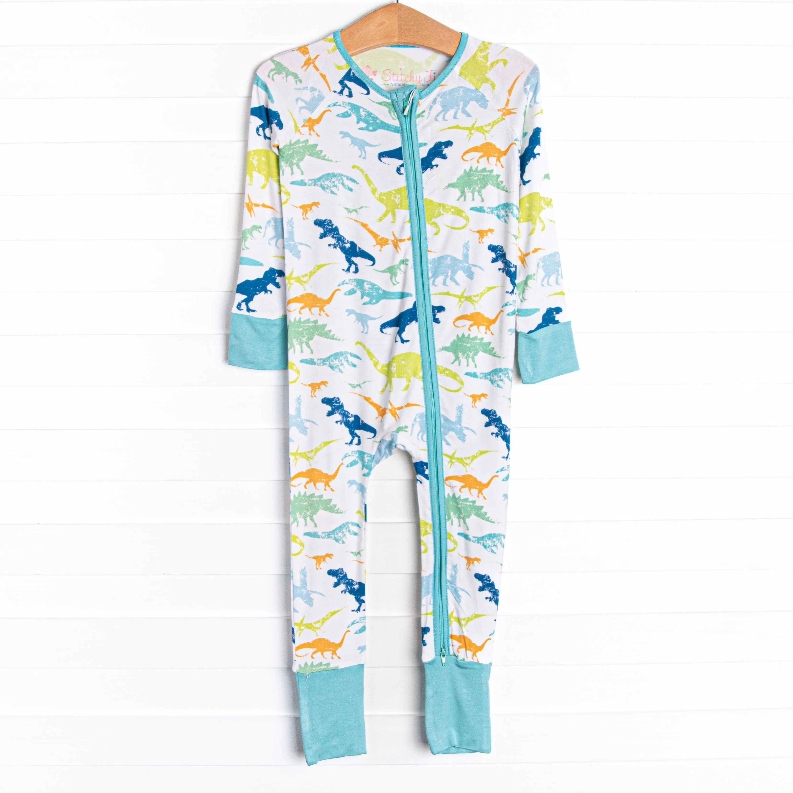 Day at Dino Park Bamboo Zippy Pajama, Blue