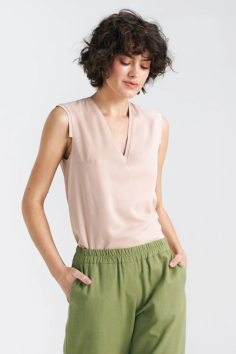 Delicate Pleat V-Neck Blouse
