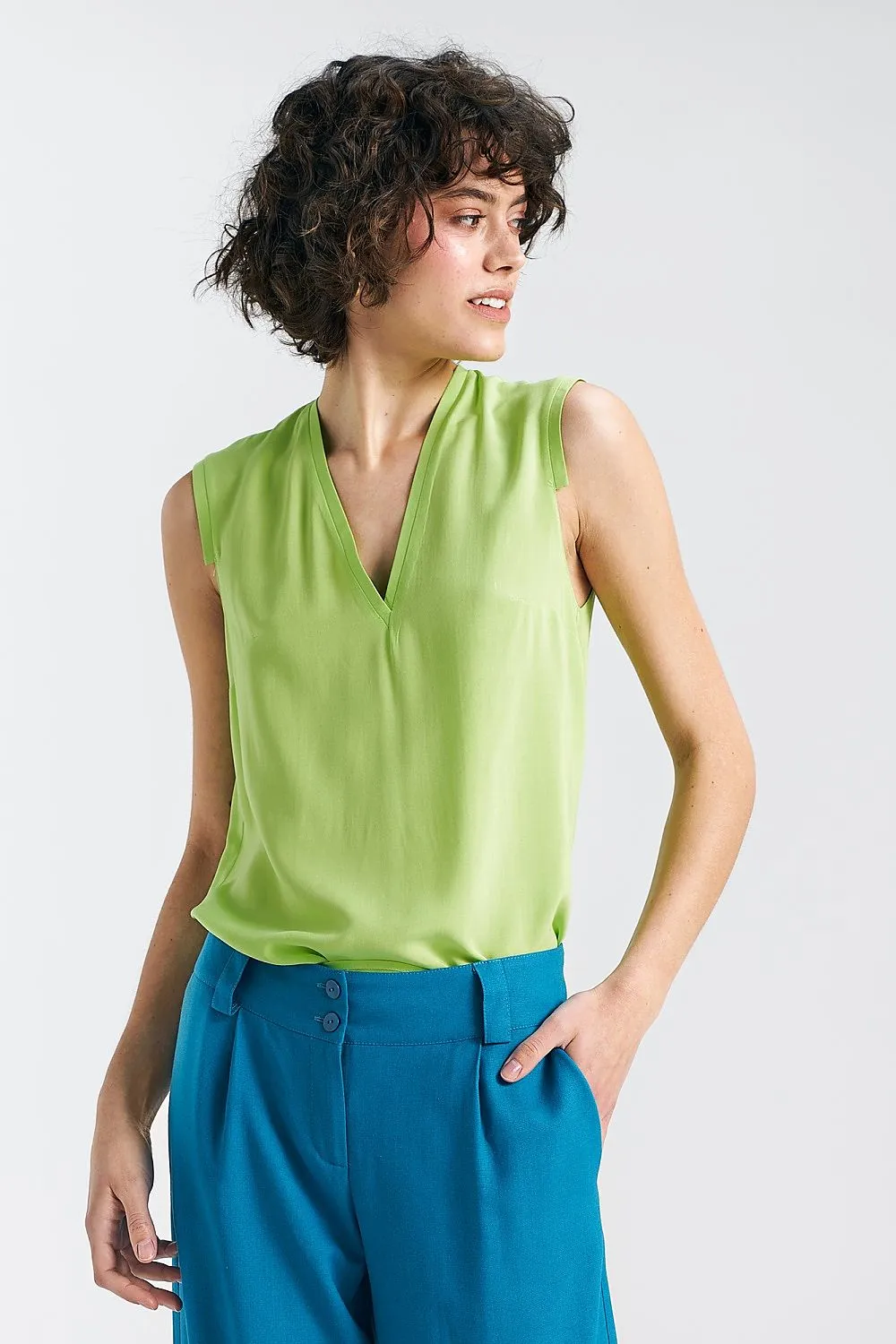 Delicate Pleat V-Neck Blouse