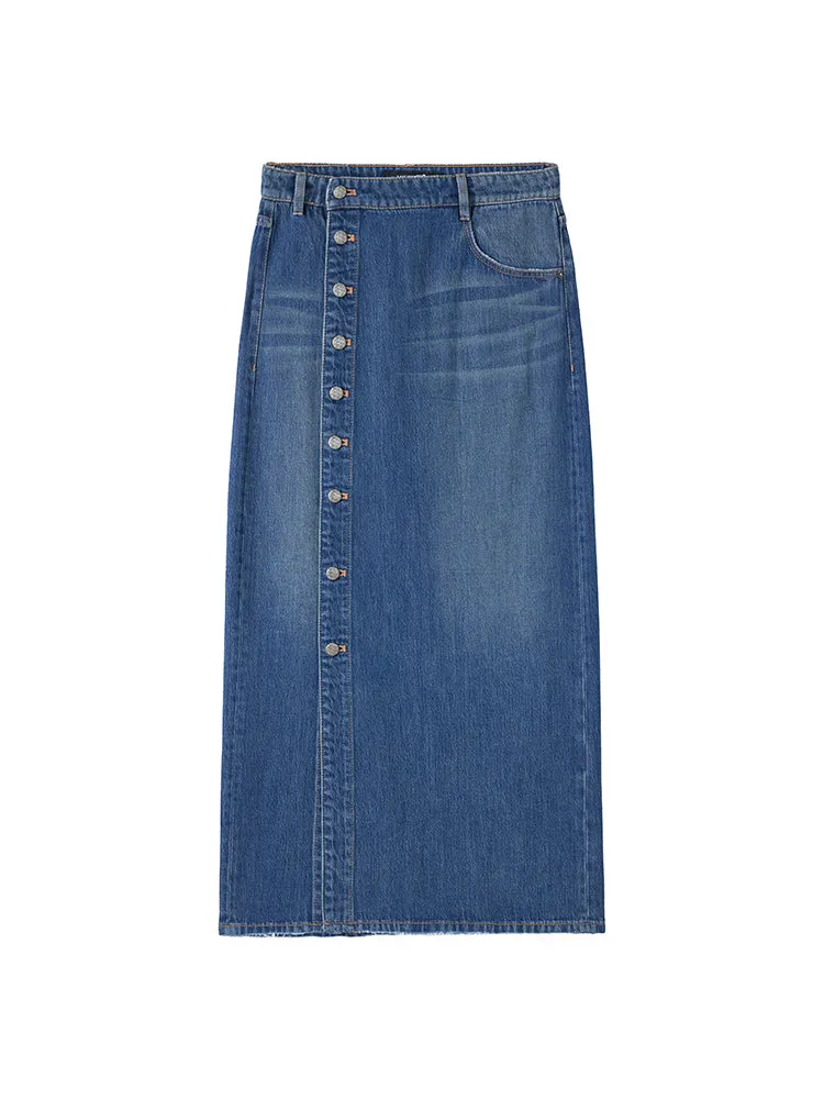 Denim Maxi Skirt With Button