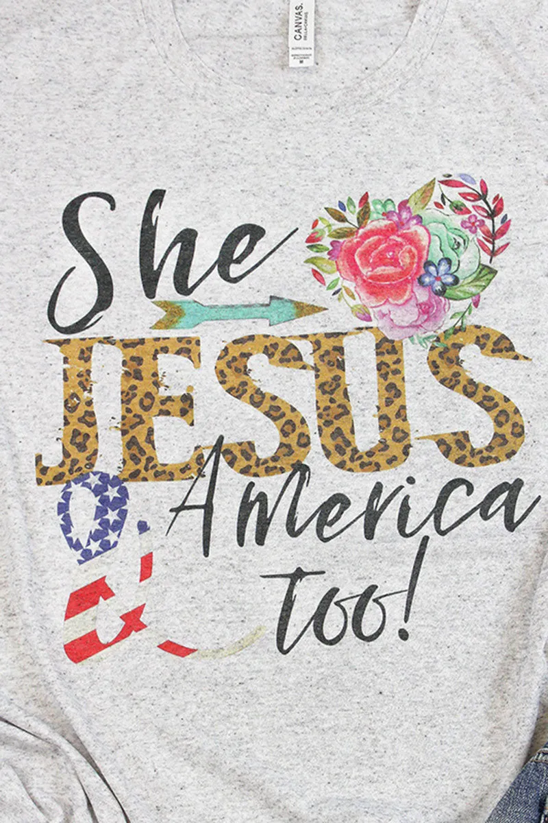 DISCONTINUED-Leopard Jesus & America Too Unisex Tri-Blend Short Sleeve Tee