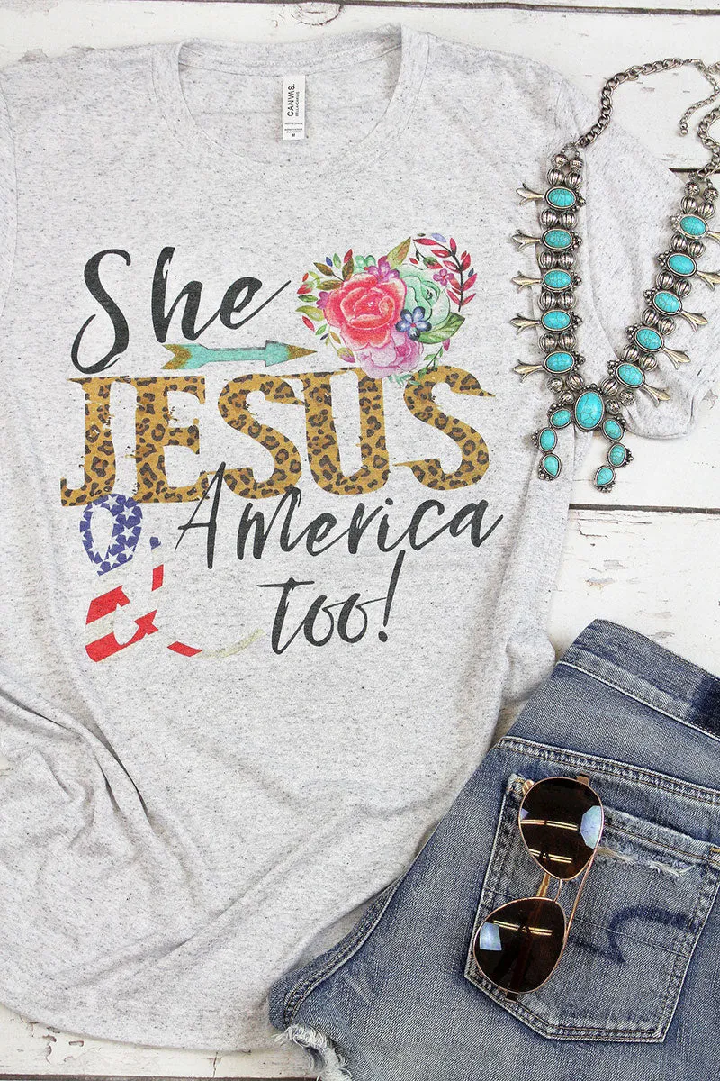 DISCONTINUED-Leopard Jesus & America Too Unisex Tri-Blend Short Sleeve Tee