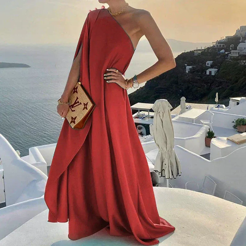 Draped Elegance™ | Women's One-Shoulder Maxi Dress | Lightweight Fabric, Flowing Design & Comfortable Fit