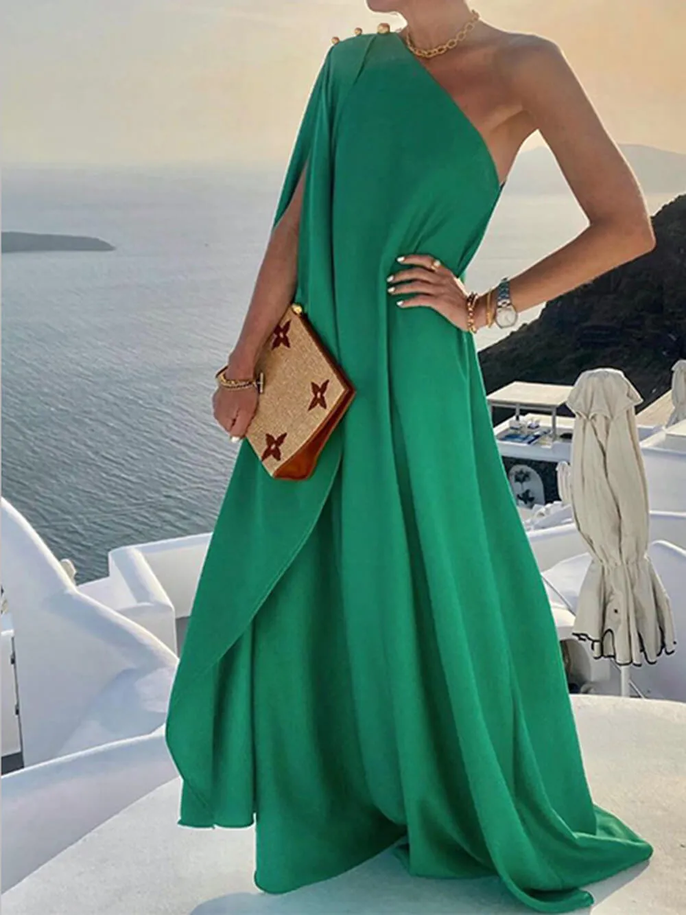 Draped Elegance™ | Women's One-Shoulder Maxi Dress | Lightweight Fabric, Flowing Design & Comfortable Fit