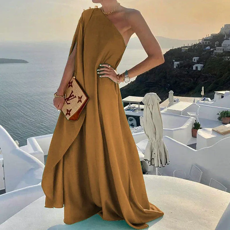 Draped Elegance™ | Women's One-Shoulder Maxi Dress | Lightweight Fabric, Flowing Design & Comfortable Fit