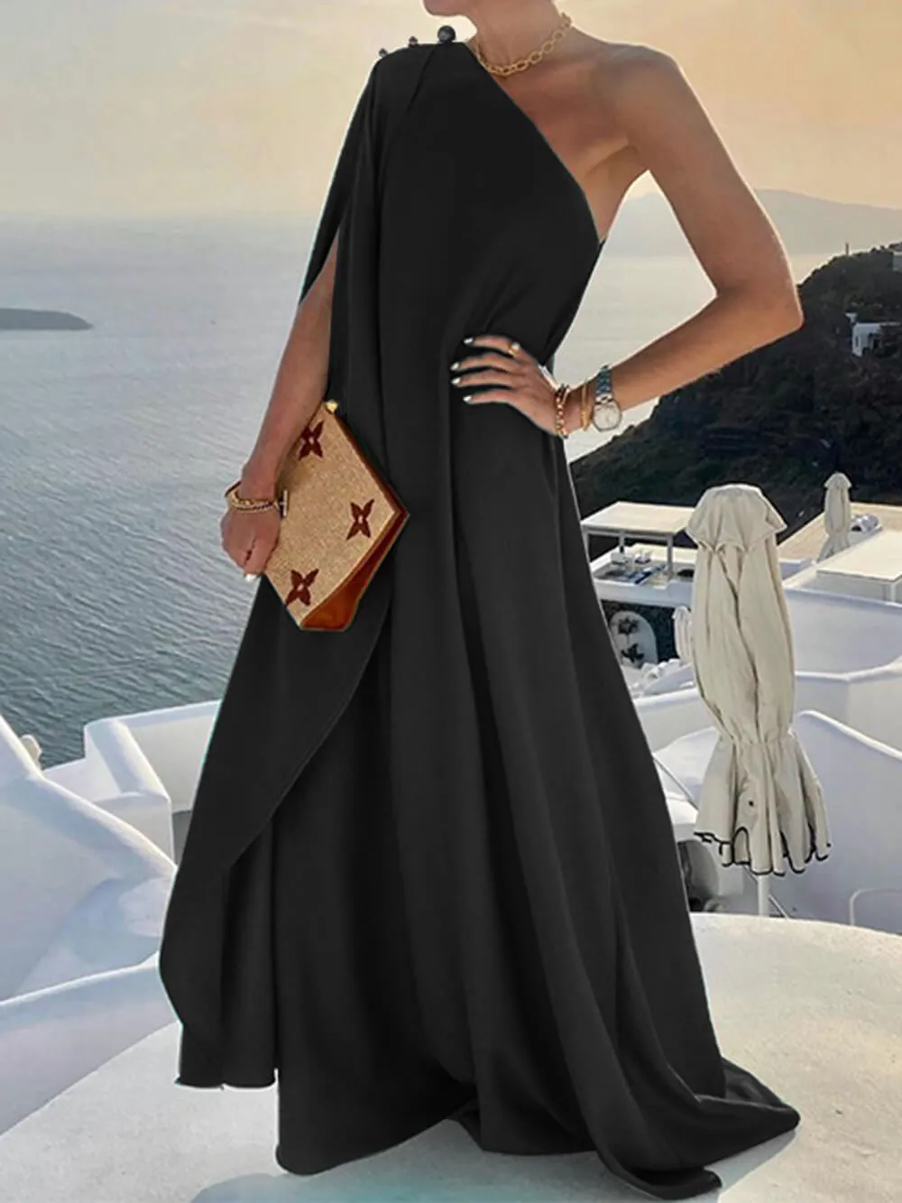 Draped Elegance™ | Women's One-Shoulder Maxi Dress | Lightweight Fabric, Flowing Design & Comfortable Fit