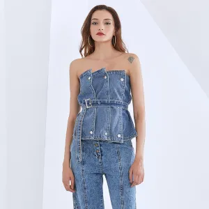 Dressy Casual Sleeveless Denim Vest