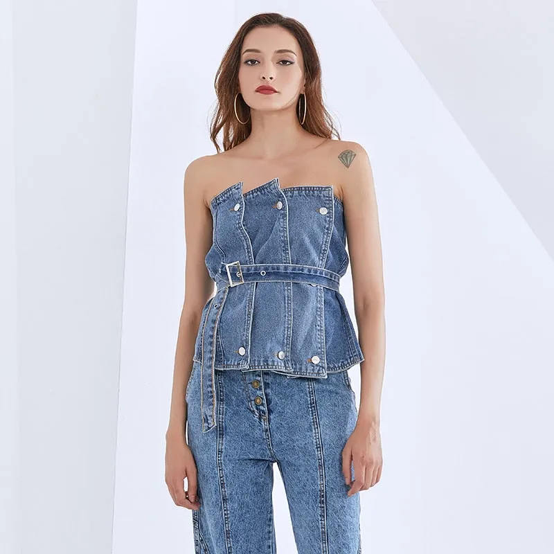 Dressy Casual Sleeveless Denim Vest