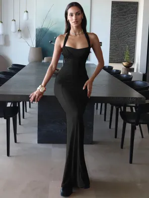 Elegant Backless Sexy Maxi Dress For Women Fashion Lace-Up Sleeveless Bodycon Club Party Evening Prom Long Dress