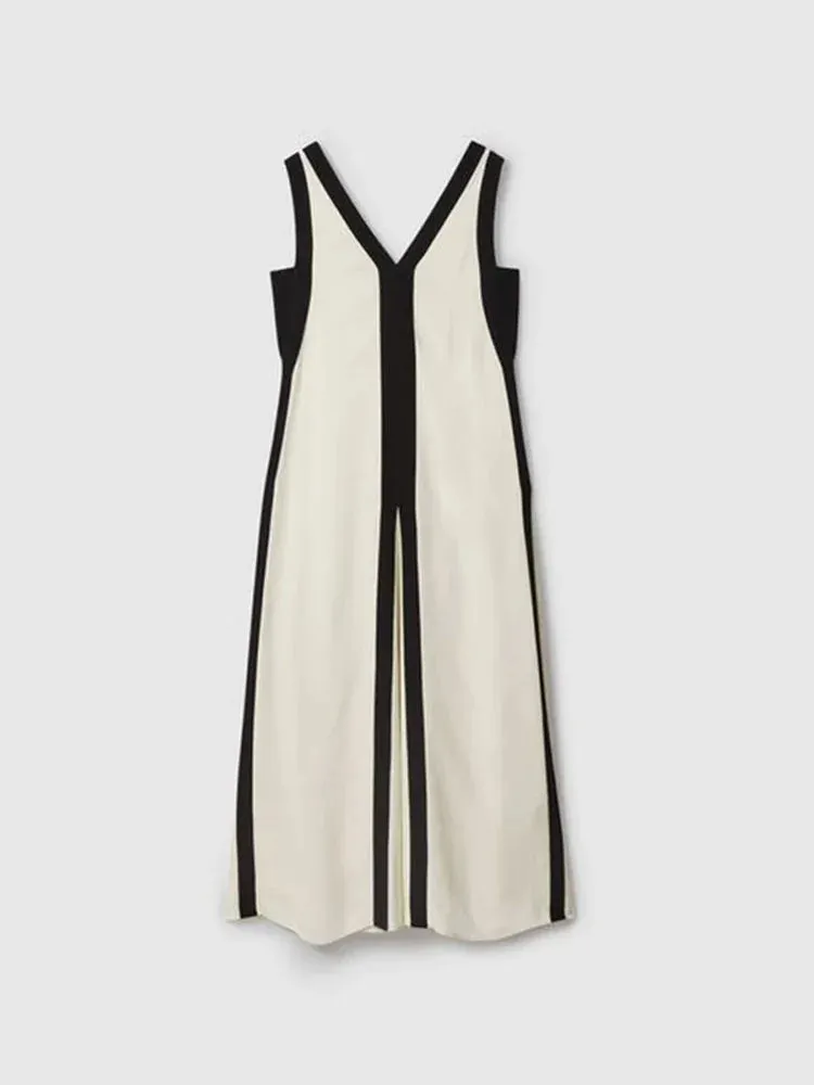Elegant Patchwork Loose Maxi Dress Sexy Deep V-Neck Sleeveless Summer Dress