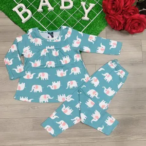 Elephants knit cotton girls pajamas