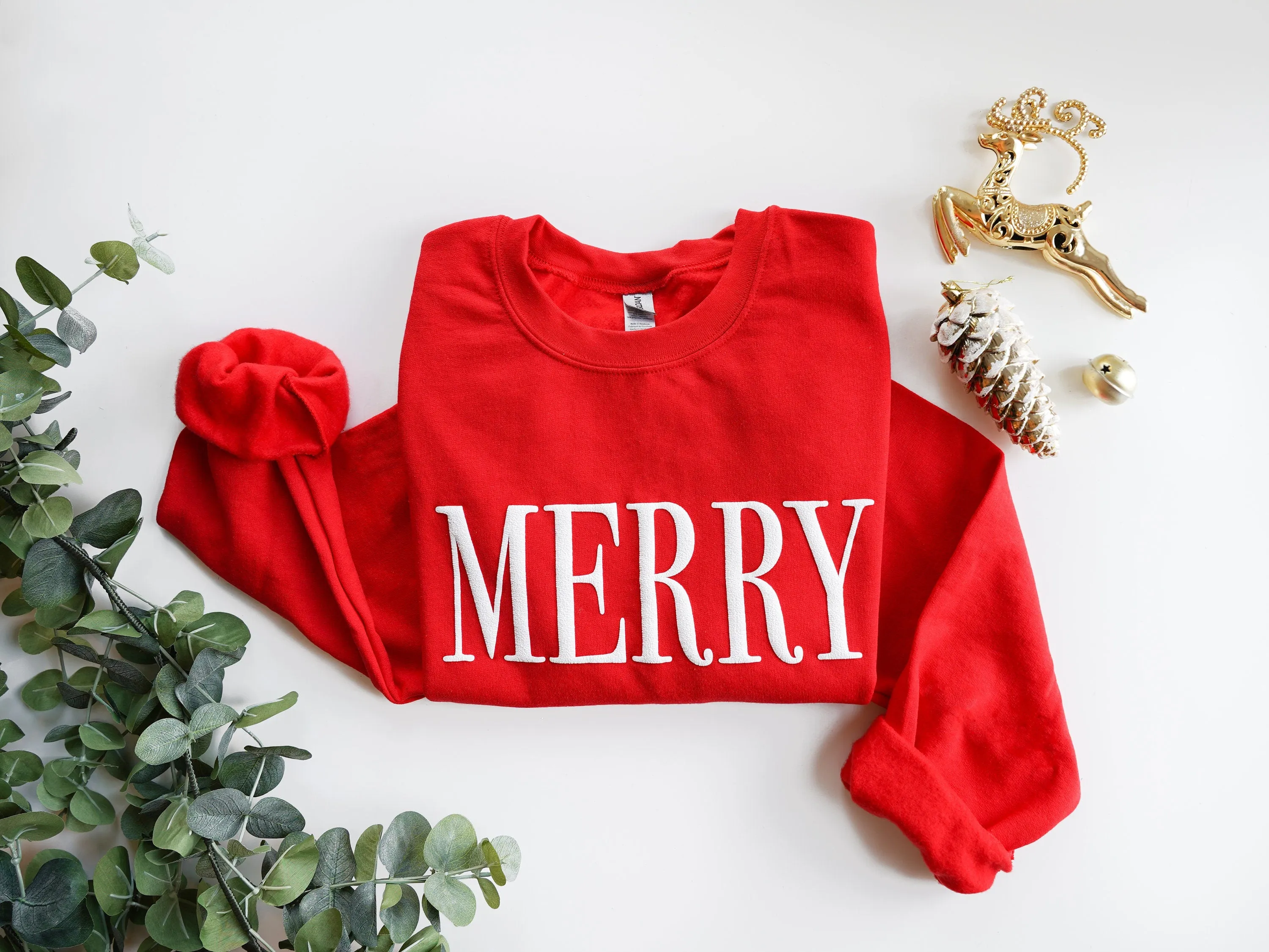 Embossed Red Merry Christmas Crewneck