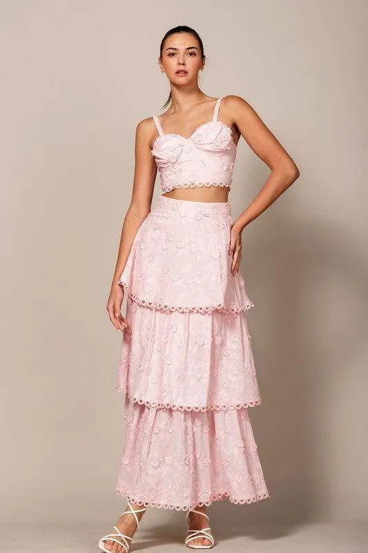 EMBROIDERED MAXI SKIRT WITH SCALLOP TRIM DETAIL