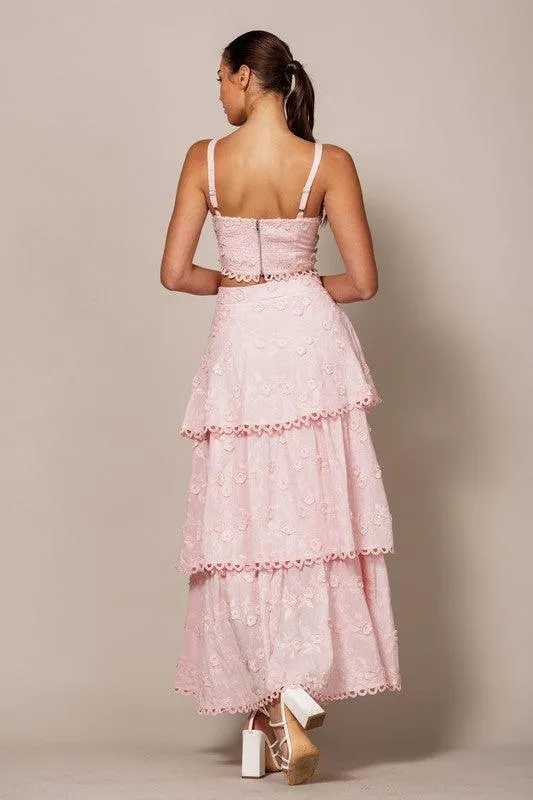 EMBROIDERED MAXI SKIRT WITH SCALLOP TRIM DETAIL