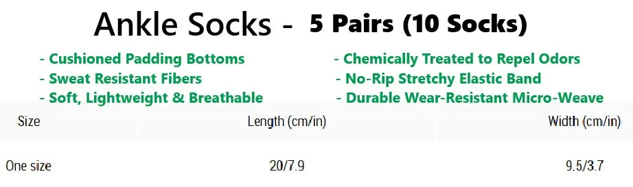 Excision Ankle Socks (5 Pairs) Sweat-proof, Odor-proof, Breathable