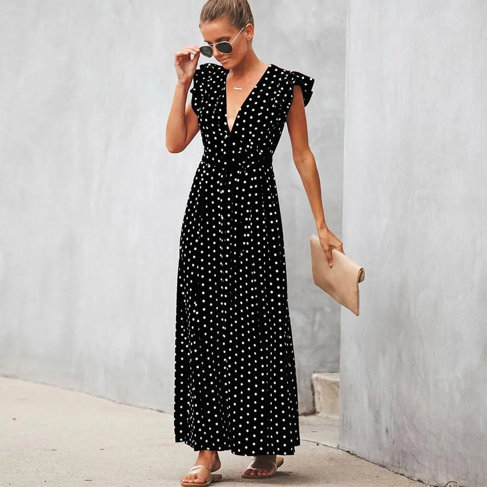 Fashion Summer Dot Print Long Dresses