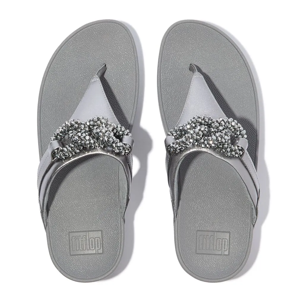 FitFlop Lulu Beaded Chain Leather Sandals - Silvereen