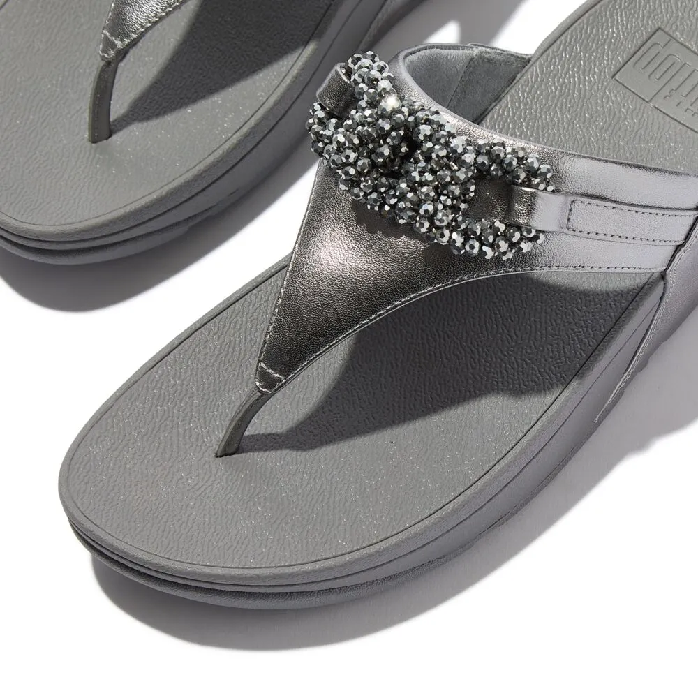 FitFlop Lulu Beaded Chain Leather Sandals - Silvereen
