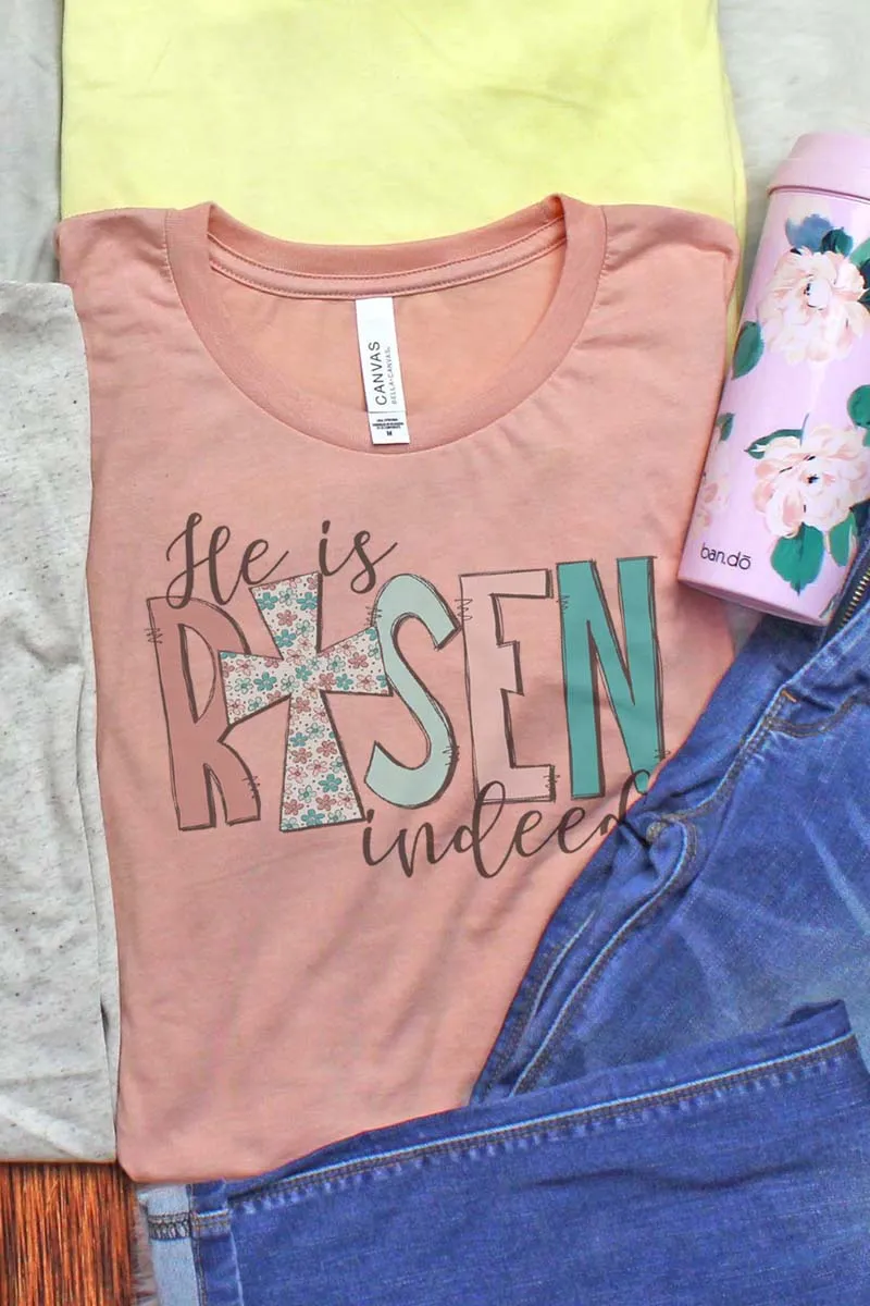 Floral He Is Risen Indeed Tri-Blend Short Sleeve Tee