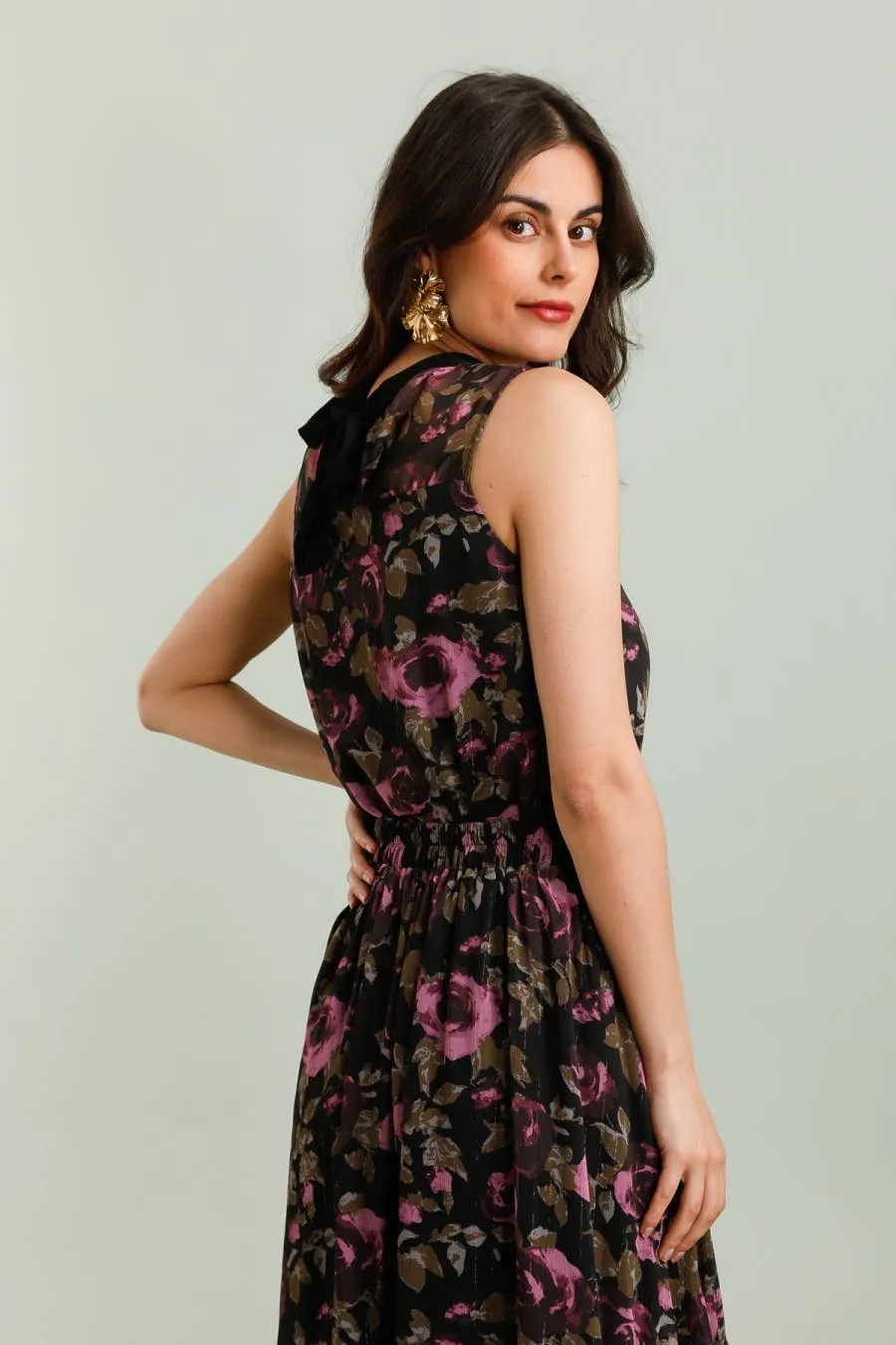 Floral Pattern Top with Purple Roses