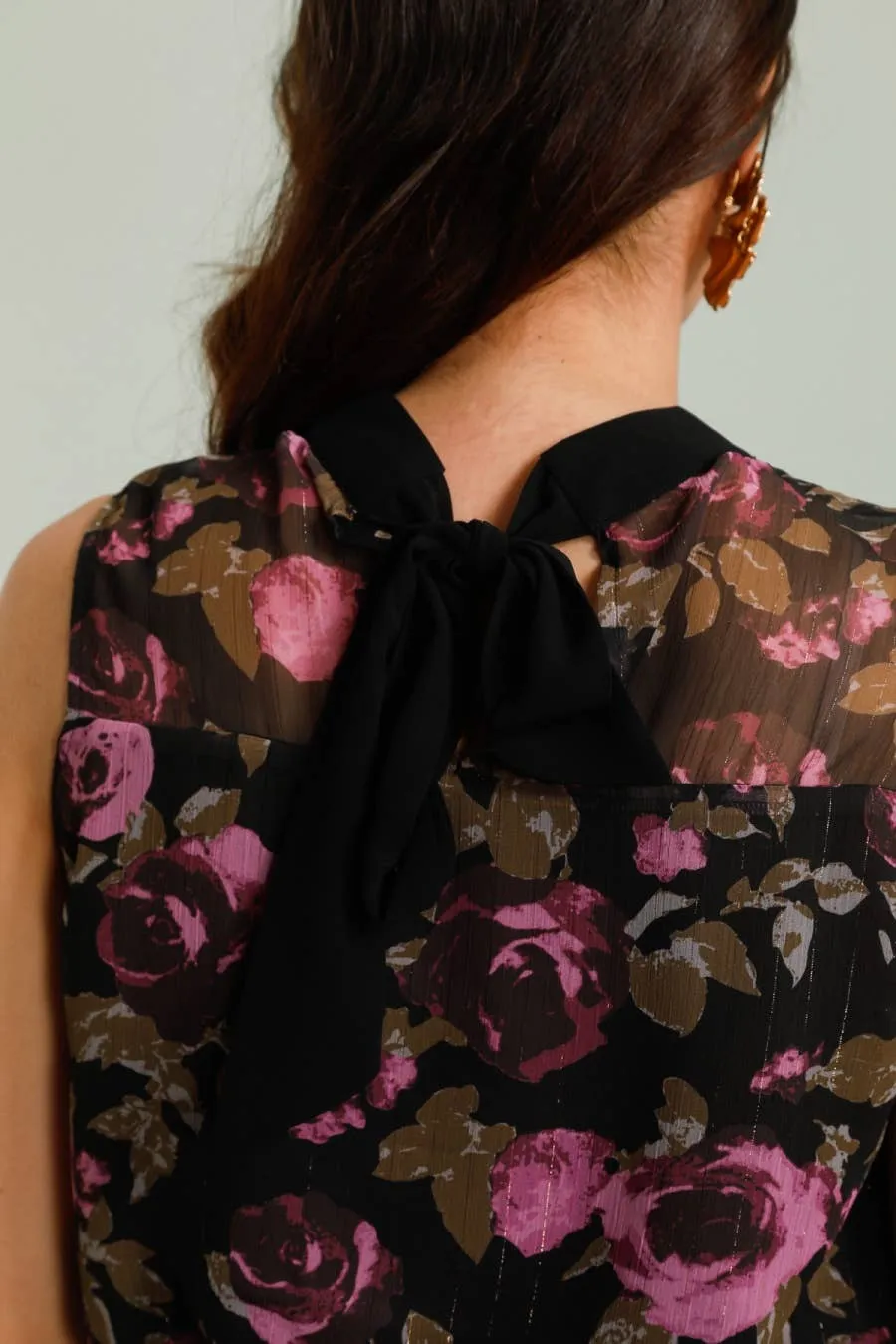 Floral Pattern Top with Purple Roses