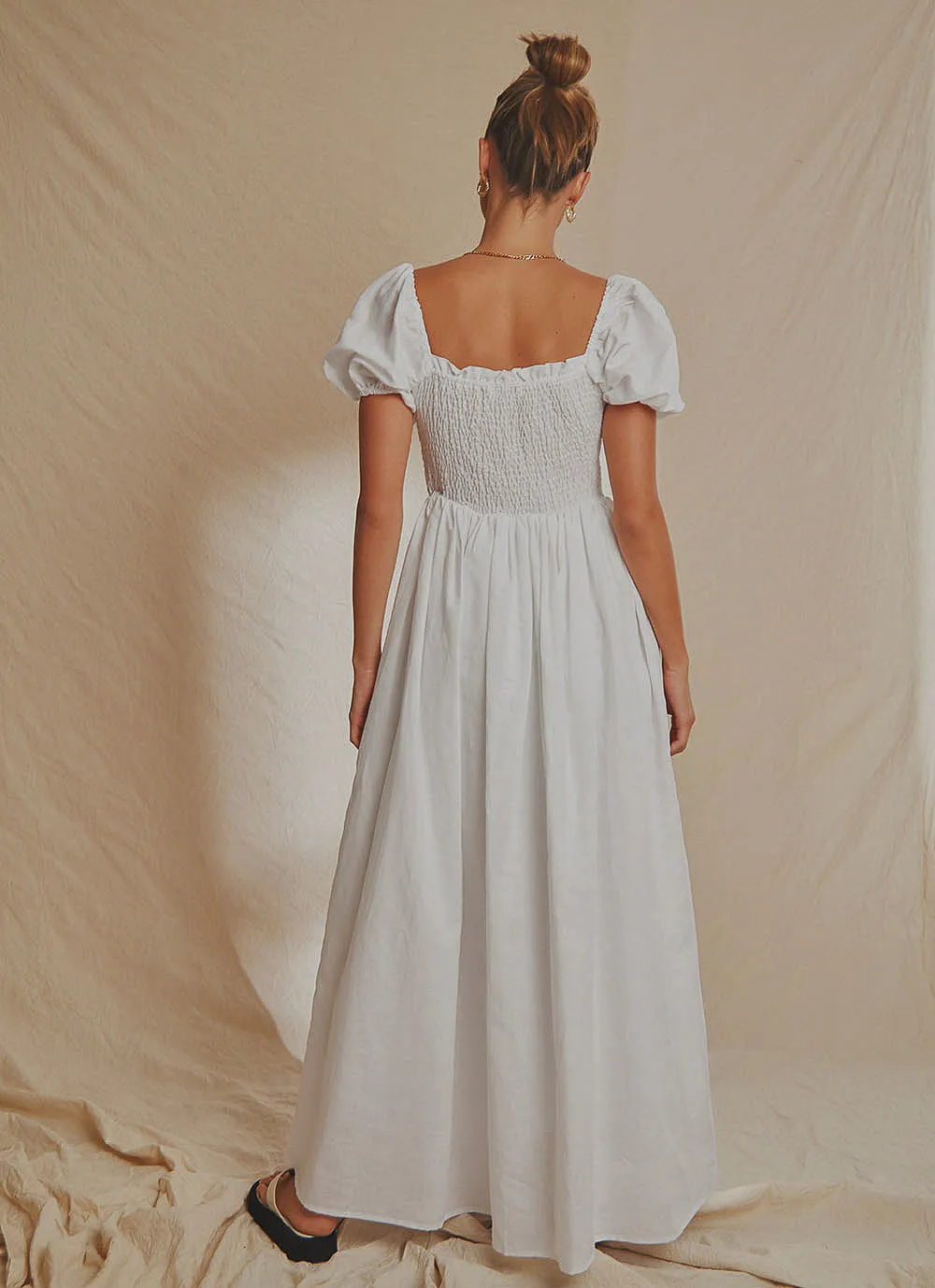 Florence Linen Maxi Dress - White