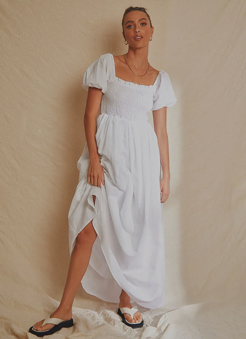 Florence Linen Maxi Dress - White