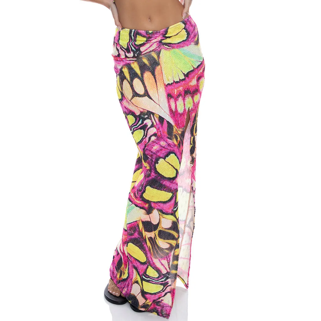 FLUTTER - Ruched Front High Slit Maxi Skirt
