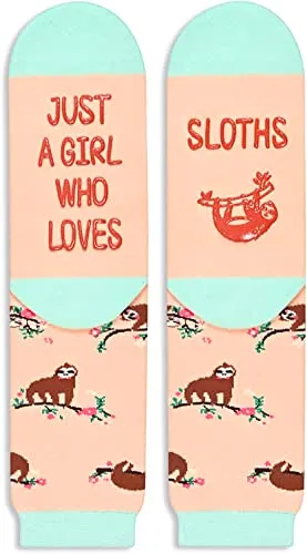 Funny Saying Sloth Gifts For Women,Just A Girl Who Loves Sloths,Novelty Sloth Print Socks, Gift For Her, Gift For Mom