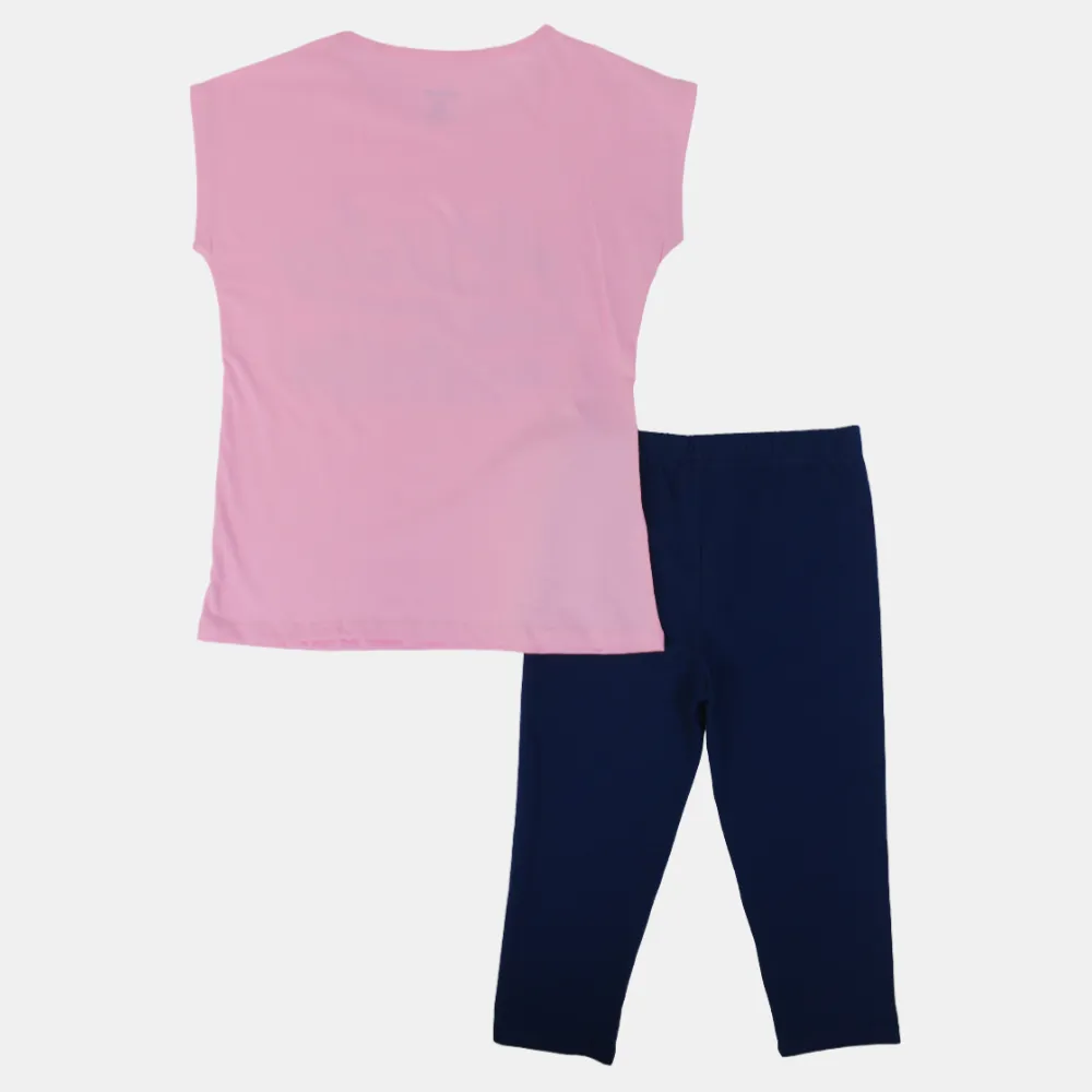 Girls Cotton Pajama Set in Pink/Black