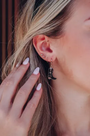 Glitter Enamel Boot Hoop Earrings - Black