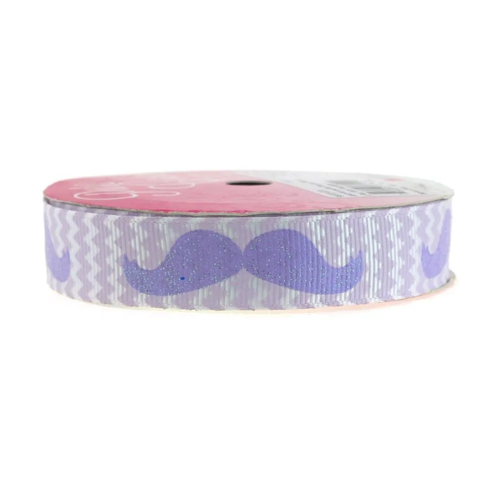 Glitter Mustache Chevron Grosgrain Ribbon, 7/8-inch, 3-yard