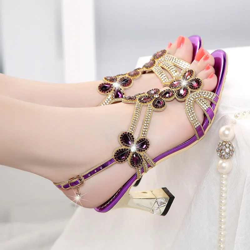 Glitter Rhinestone Glitter Women Open Toe Heels Party Shoes
