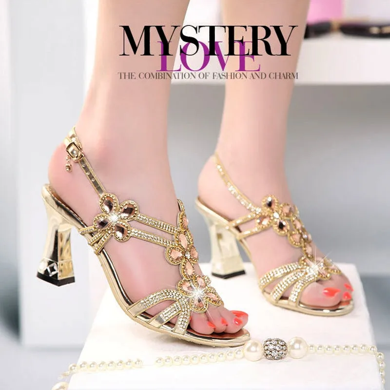 Glitter Rhinestone Glitter Women Open Toe Heels Party Shoes