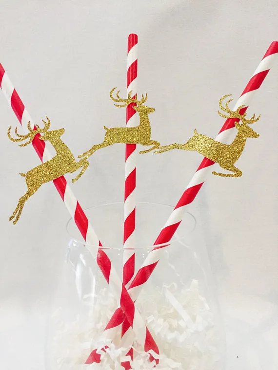 Gold Glitter "Reindeer", Pack of 10 Cupcake Toppers