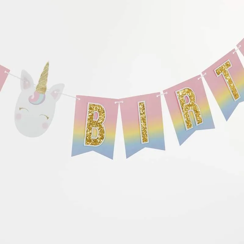 Gold Glitter Unicorn Happy Birthday Décor Kit