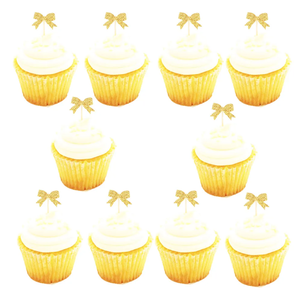 Gold Mini "Bows", Pack of 10 Cupcake Toppers