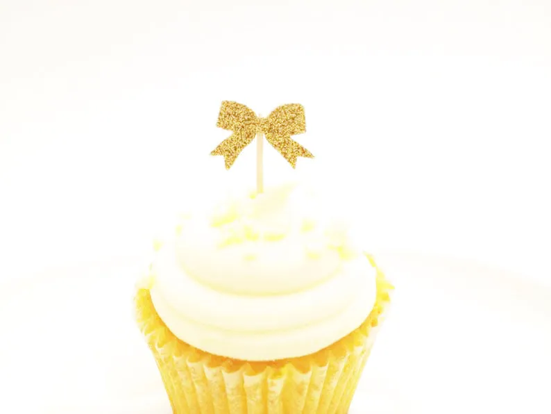 Gold Mini "Bows", Pack of 10 Cupcake Toppers