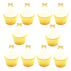 Gold Mini "Bows", Pack of 10 Cupcake Toppers