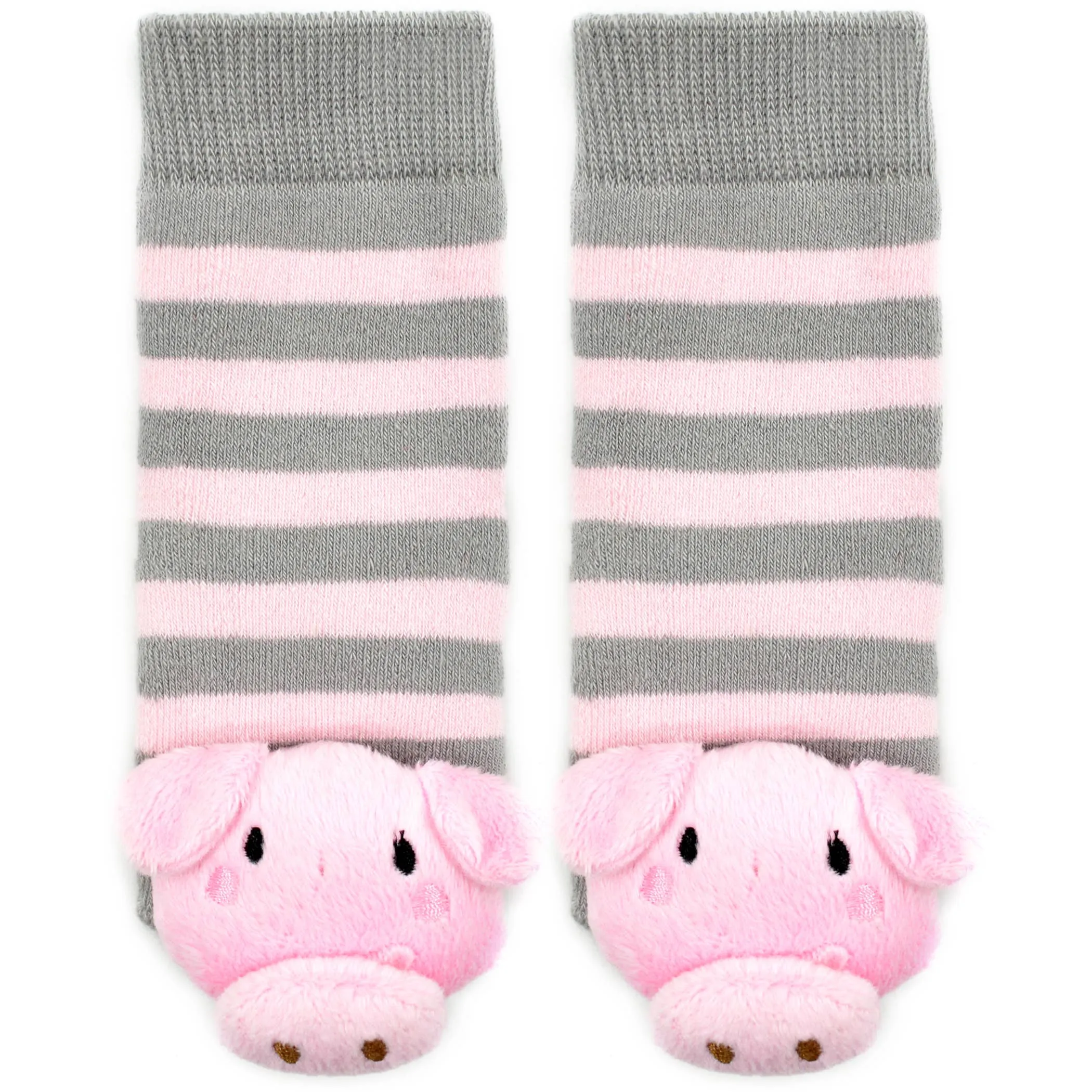 Gray and Pink Pig Boogie Toes Rattle Socks for Babies
