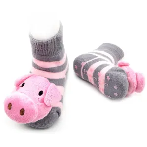 Gray and Pink Pig Boogie Toes Rattle Socks for Babies