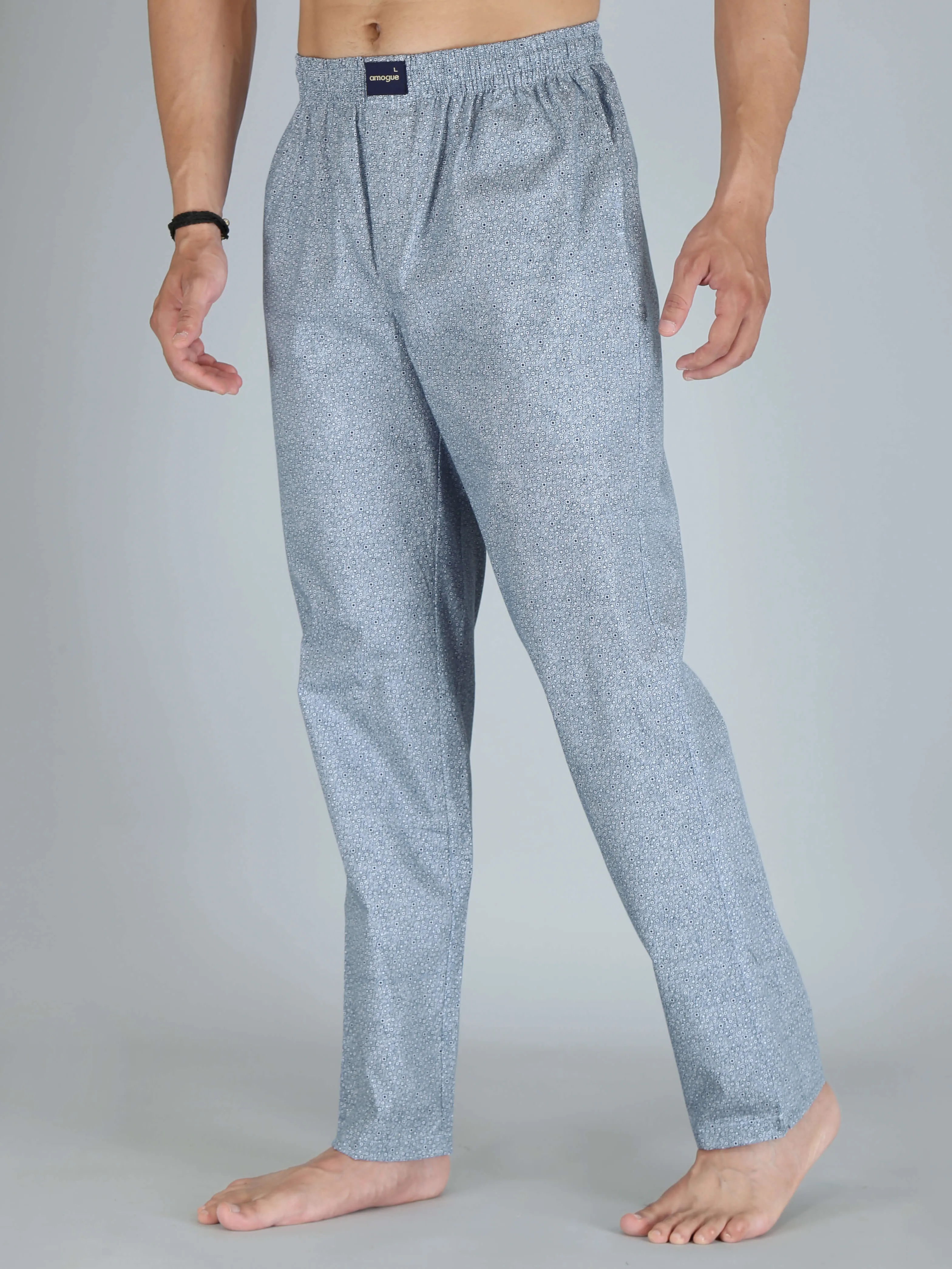 Grey Busy Dotted Printed Pure Cotton Pajamas For Men