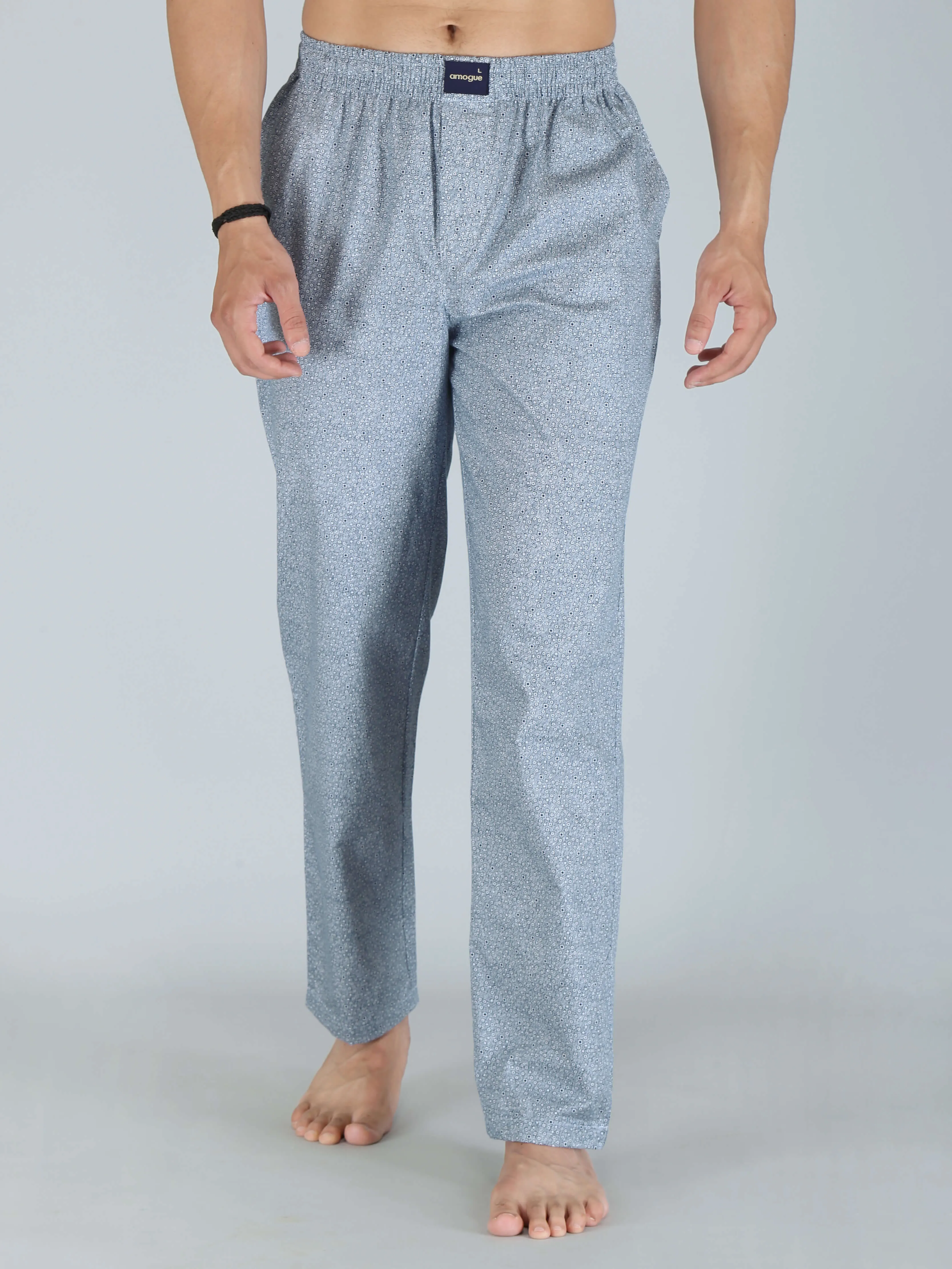 Grey Busy Dotted Printed Pure Cotton Pajamas For Men