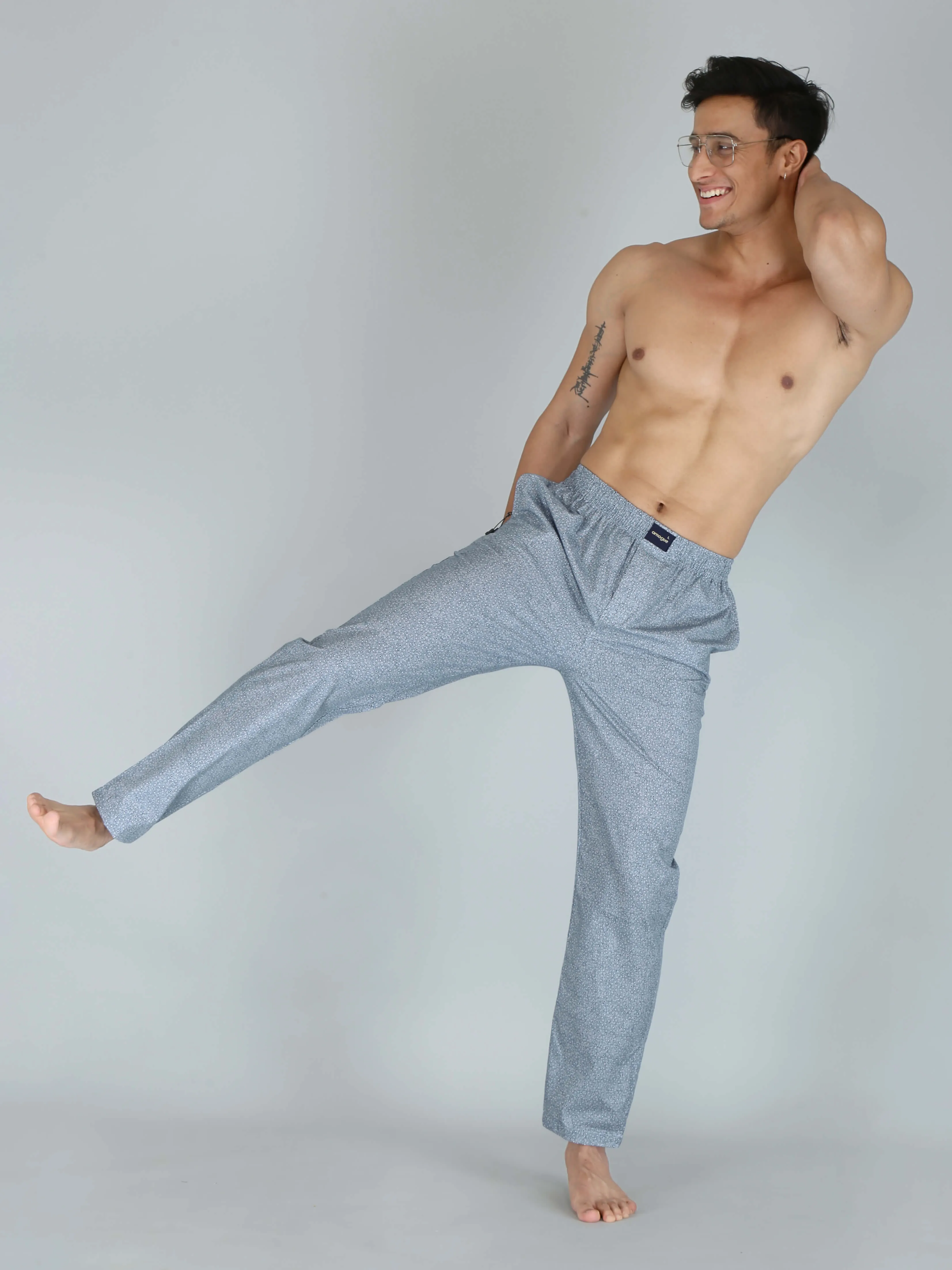 Grey Busy Dotted Printed Pure Cotton Pajamas For Men