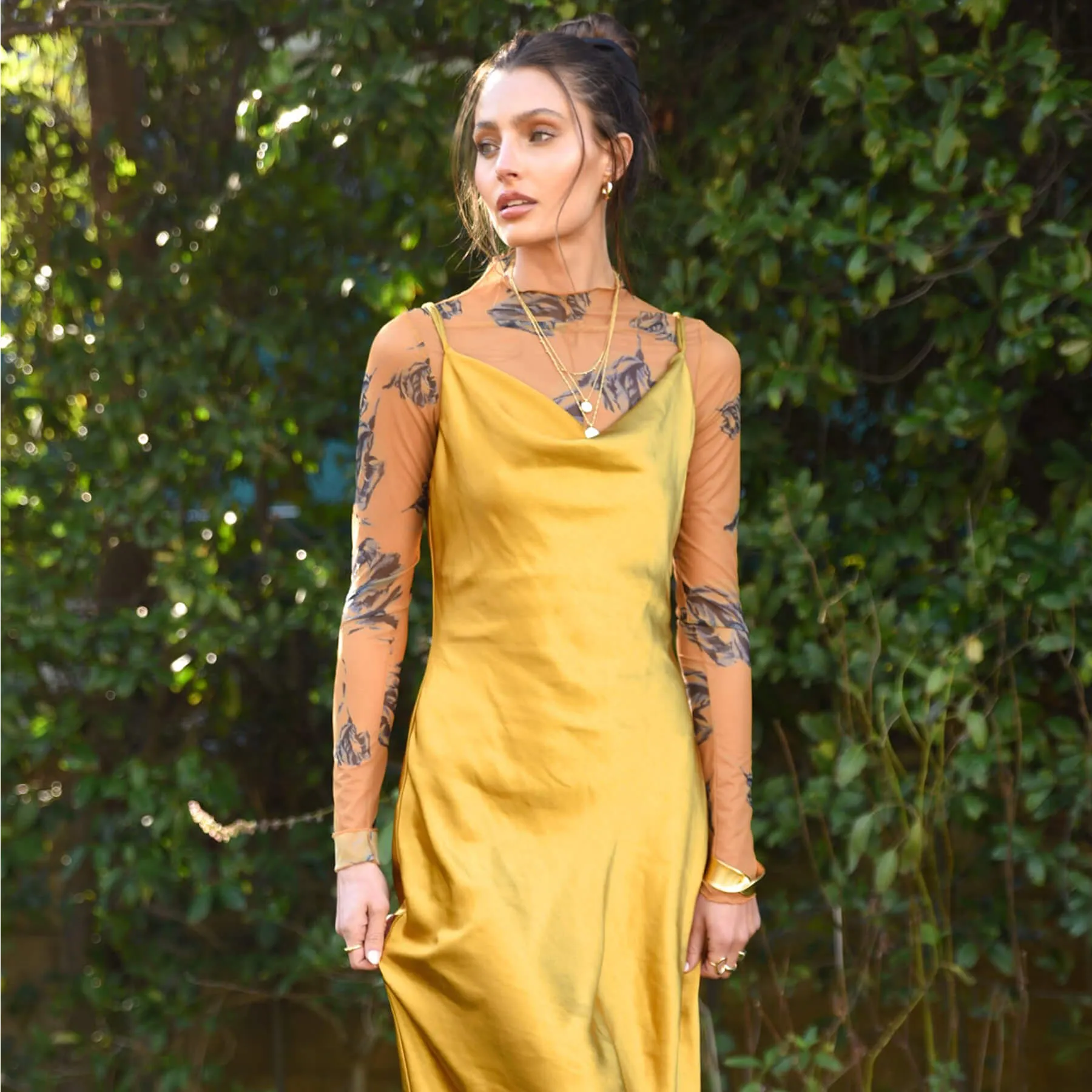 Greylin Linda Satin Cowl Neck Slip Maxi