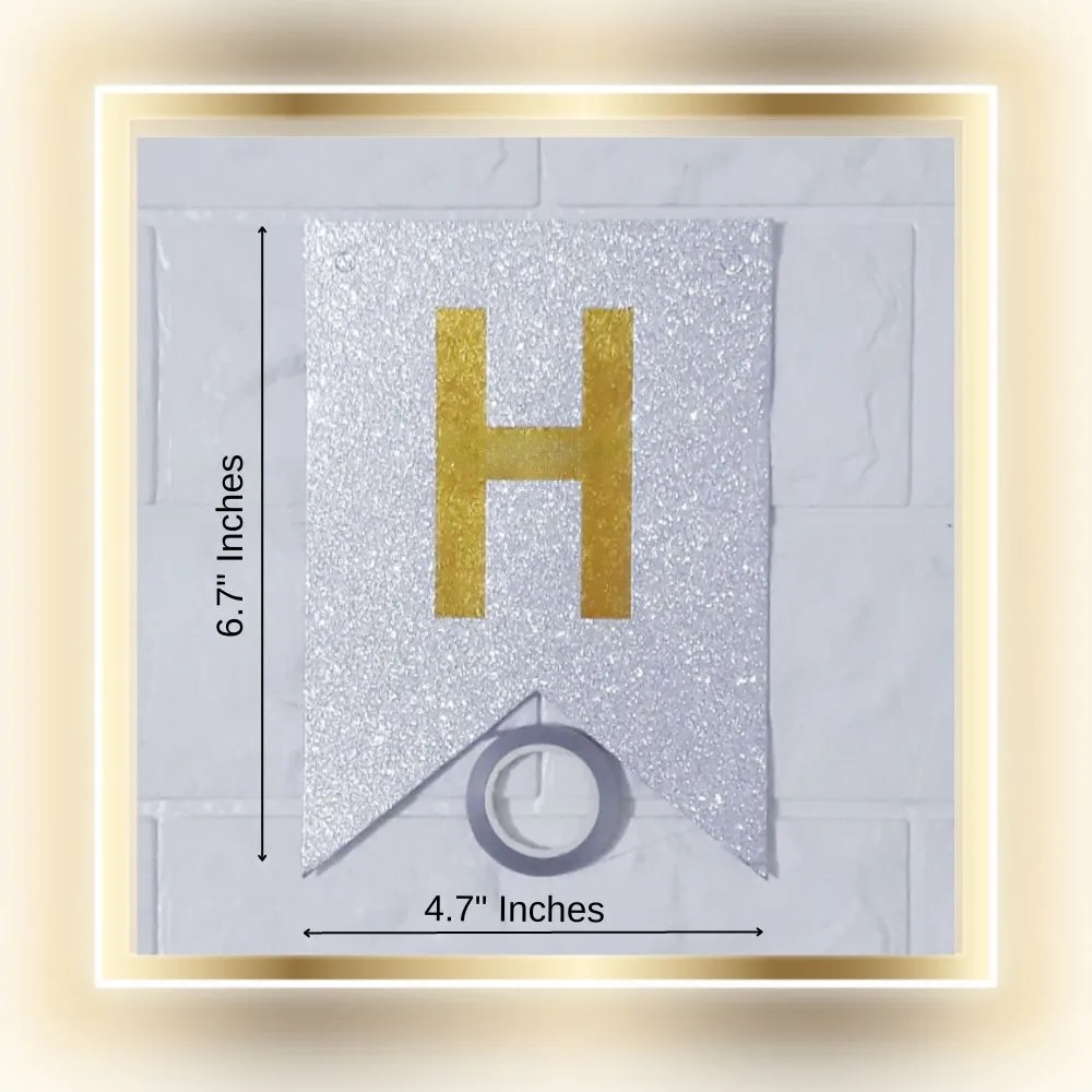 Happy Birthday Banner - Silver Glitter with Golden Alphabets