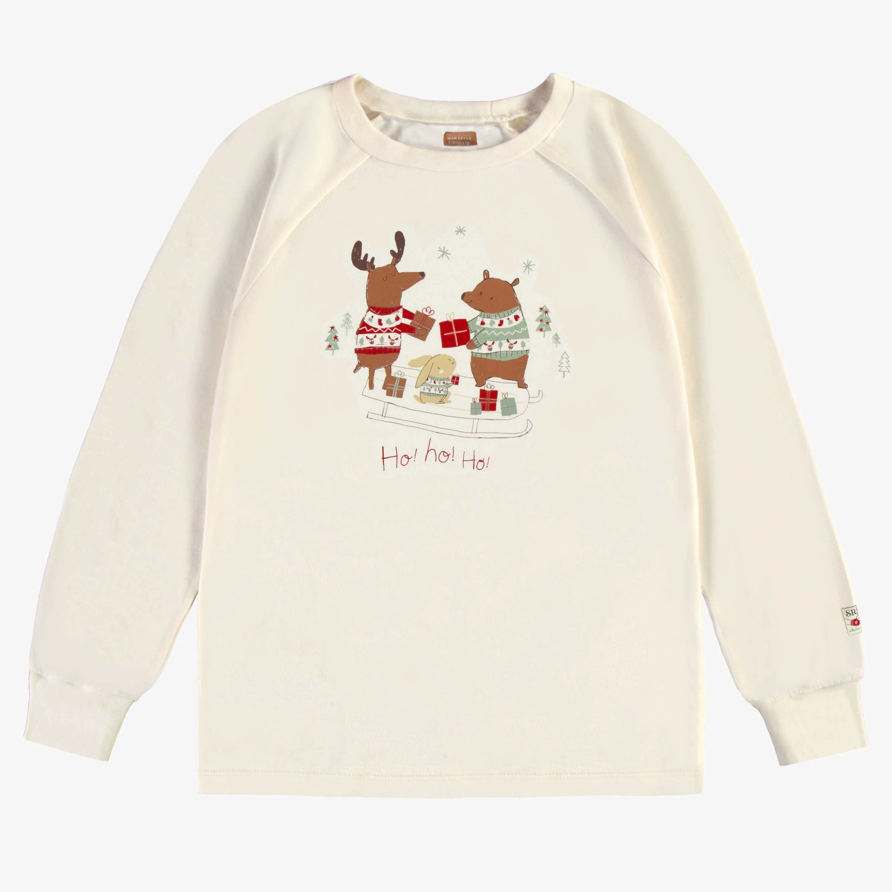 Haut de pyjama crème en jersey à imprimé des fêtes, adulte