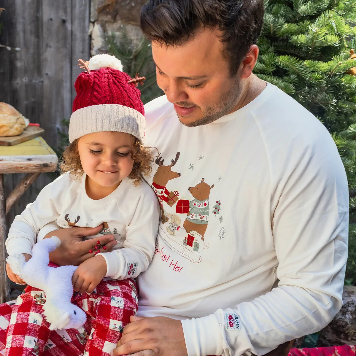 Haut de pyjama crème en jersey à imprimé des fêtes, adulte