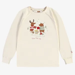 Haut de pyjama crème en jersey à imprimé des fêtes, adulte