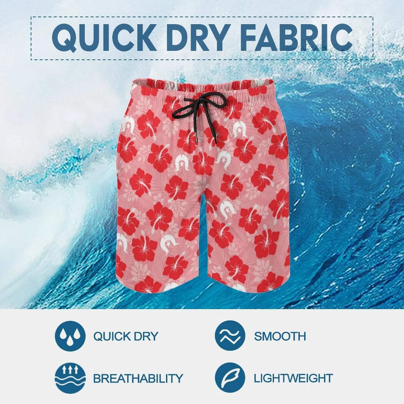 Hibiscus flowers with Dhari (Royal Pink) on Men's Board Shorts